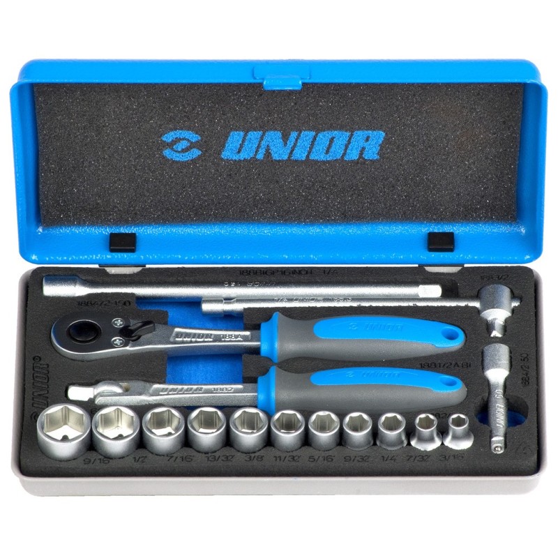 188BI6P16INCH-Juego de vasos y accesorios de 1/4" en caja metálica-3/16"-9/16"/16